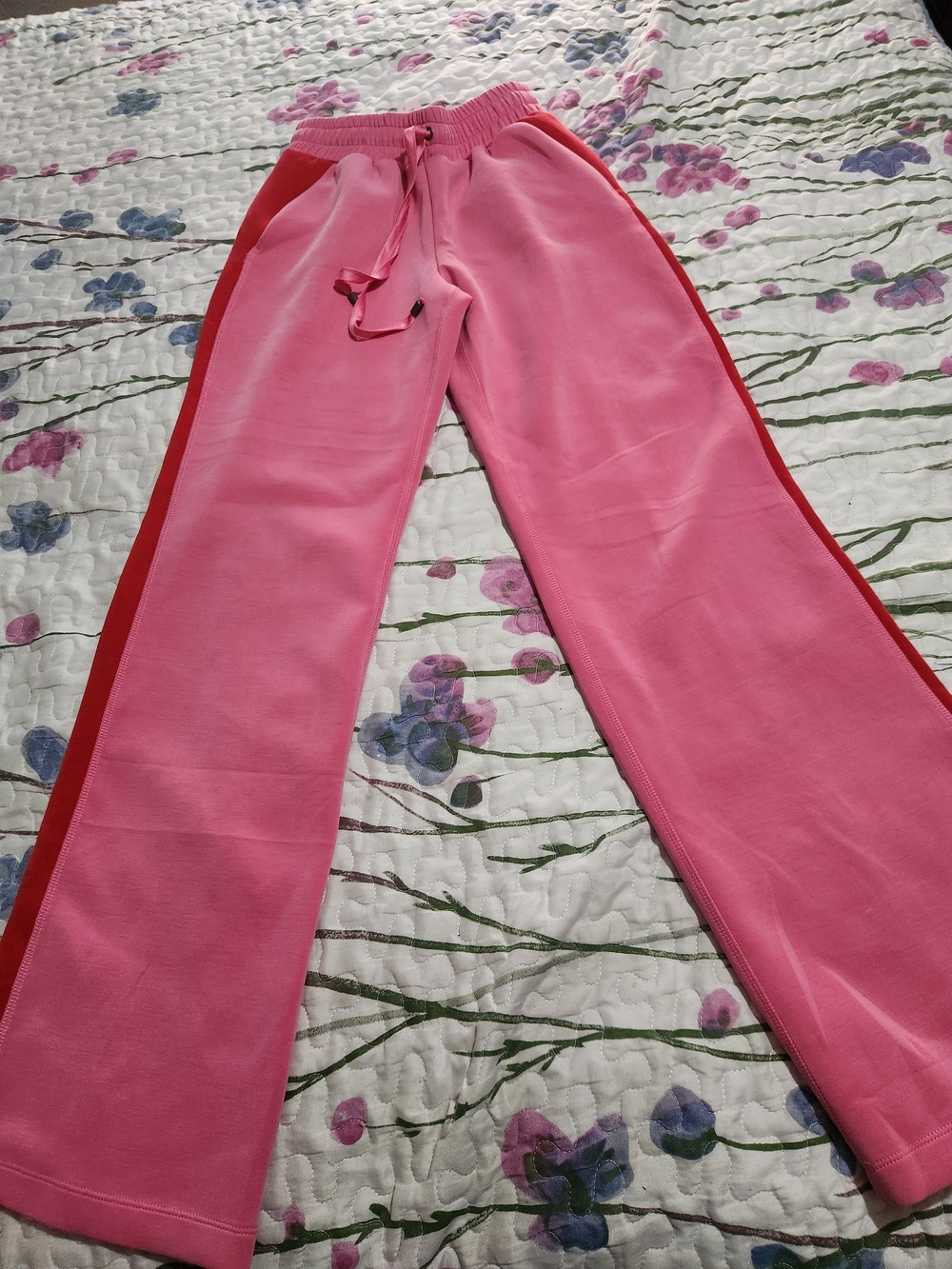 As Revival Pace Setter Lounge Pink Wide-Leg Track Pants with Red Side Stripe